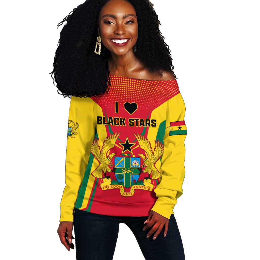 Support the Black Stars - Ghana Football Off Shoulder Sweater LT01