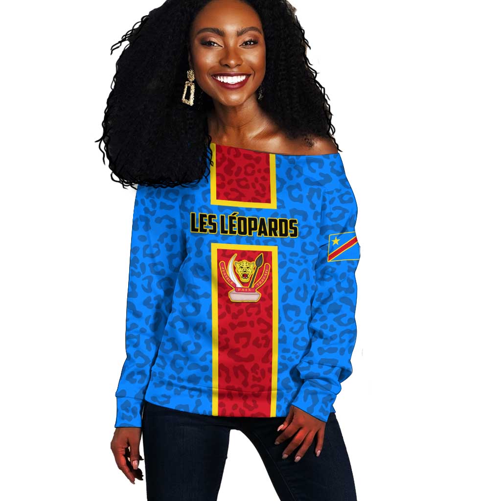 Support Les Leopards - DR Congo Football Off Shoulder Sweater LT01