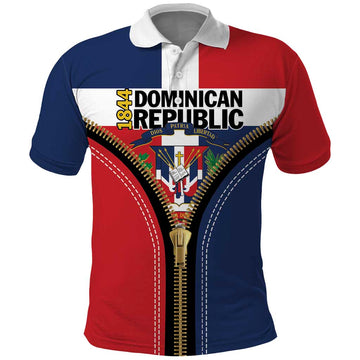 Personalized Dominican Republic 1844 Polo Shirt Coat Of Arms Zipper Stylized LT01
