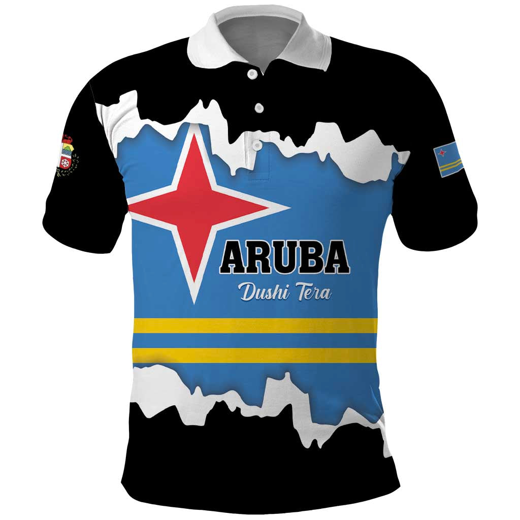 Aruba Dushi Tera Polo Shirt Coat Of Arms Torn Paper Stylized LT01