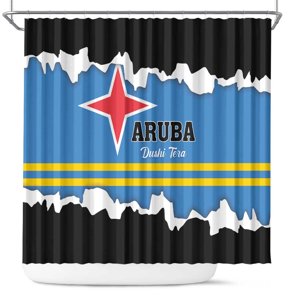 Aruba Dushi Tera Shower Curtain Coat Of Arms Torn Paper Stylized LT01