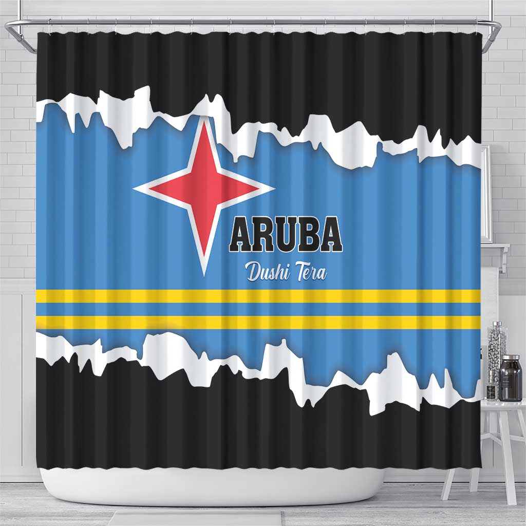 Aruba Dushi Tera Shower Curtain Coat Of Arms Torn Paper Stylized LT01