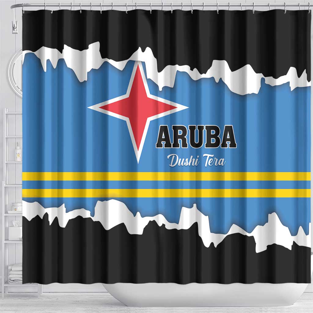 Aruba Dushi Tera Shower Curtain Coat Of Arms Torn Paper Stylized LT01