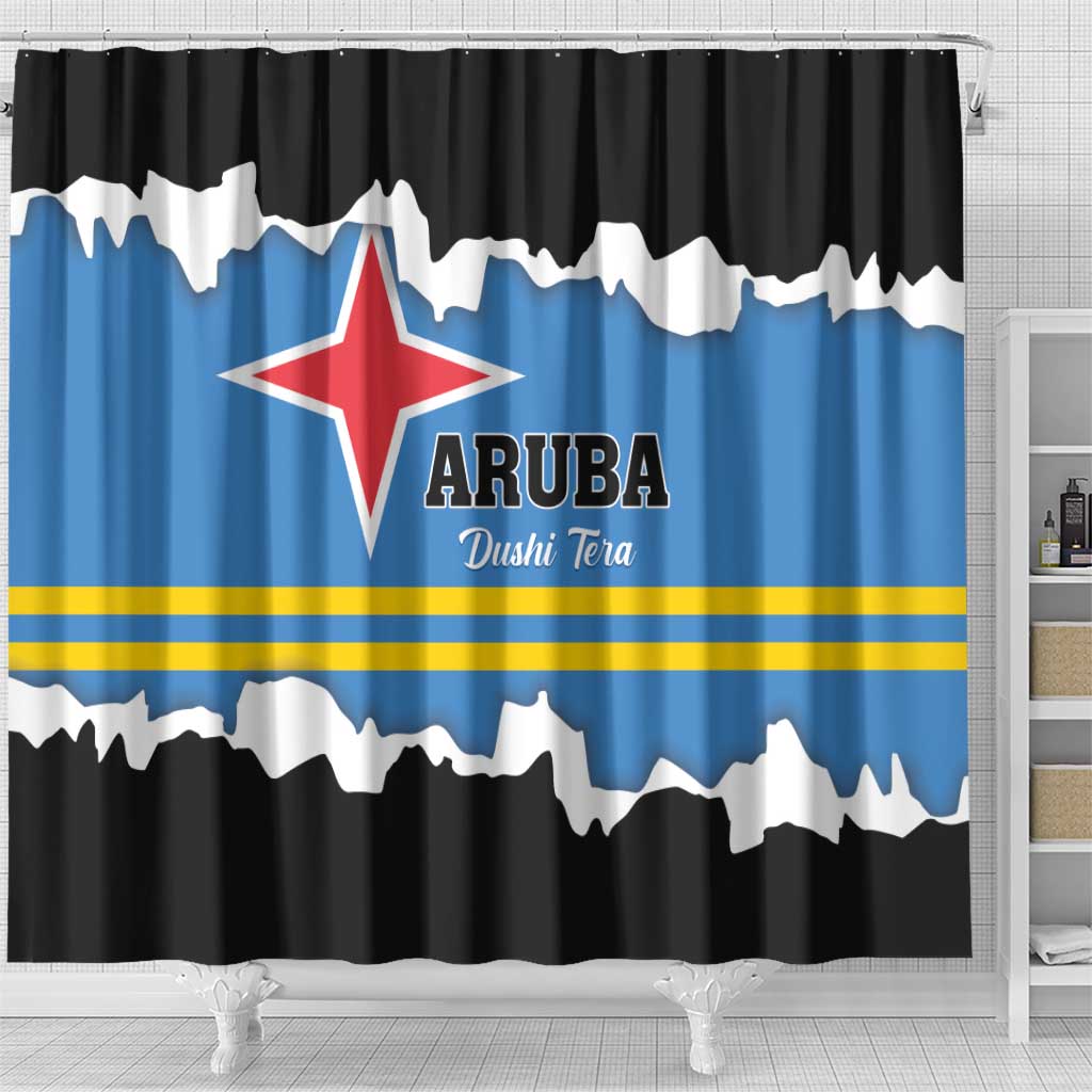 Aruba Dushi Tera Shower Curtain Coat Of Arms Torn Paper Stylized LT01