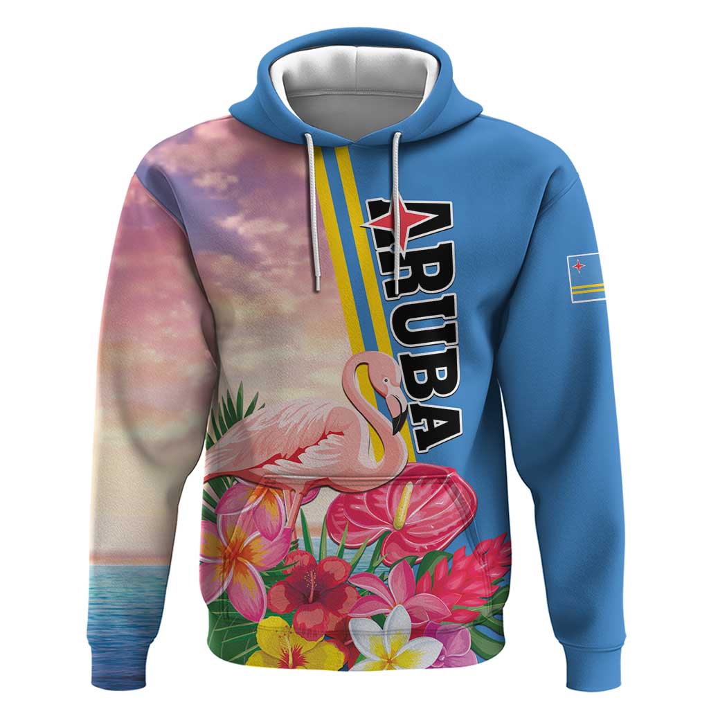 Personalised Aruba Flamingo Hoodie Tropical Sunset Vibes LT01