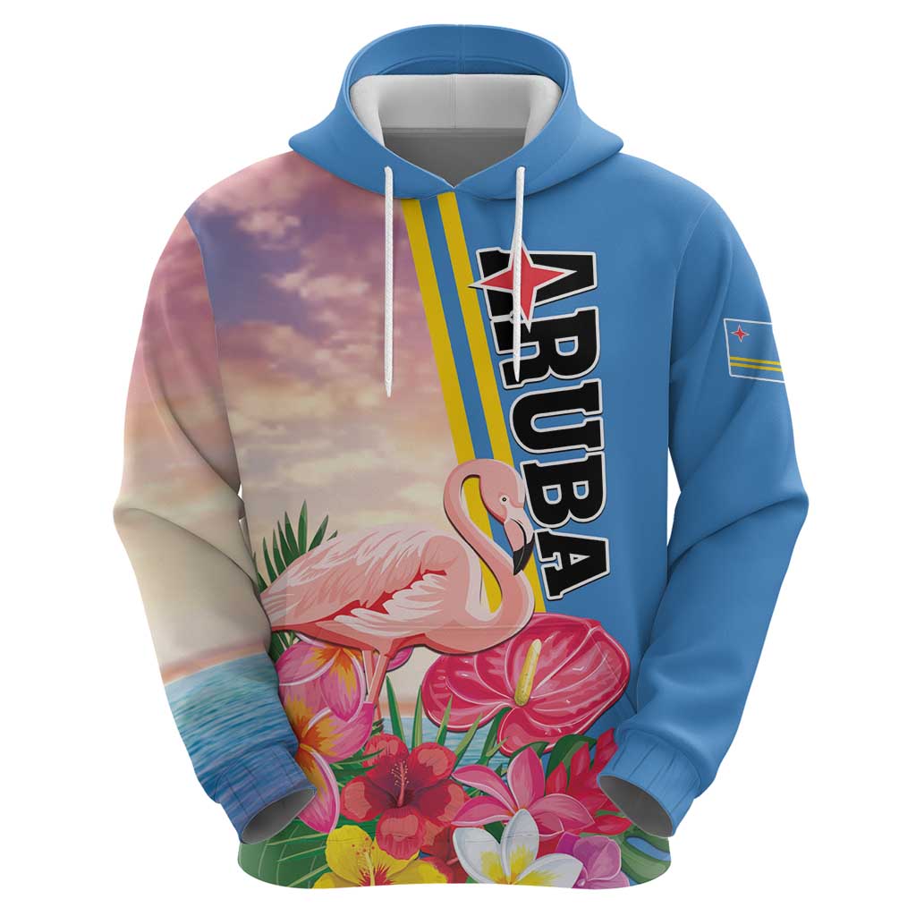 Personalised Aruba Flamingo Hoodie Tropical Sunset Vibes LT01