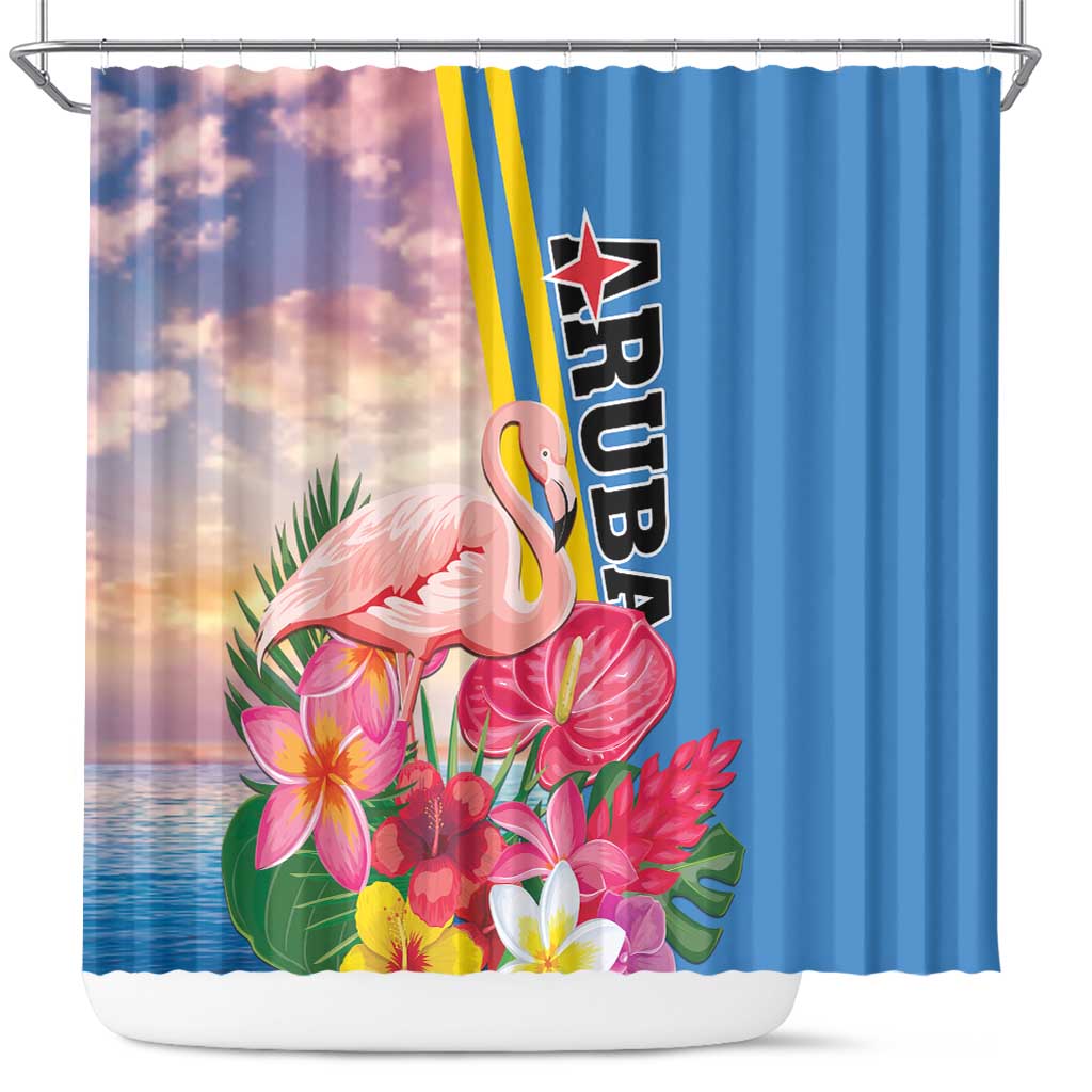Aruba Flamingo Shower Curtain Tropical Sunset Vibes LT01