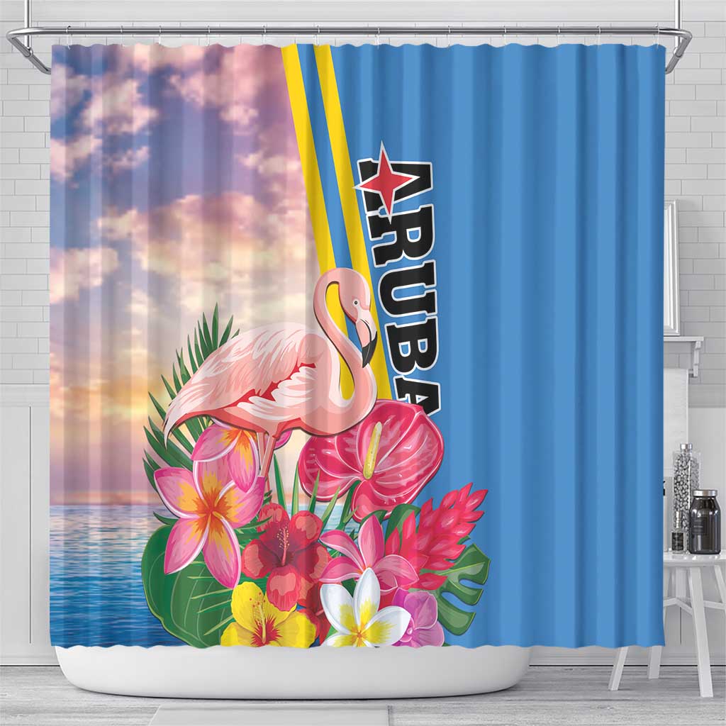 Aruba Flamingo Shower Curtain Tropical Sunset Vibes LT01