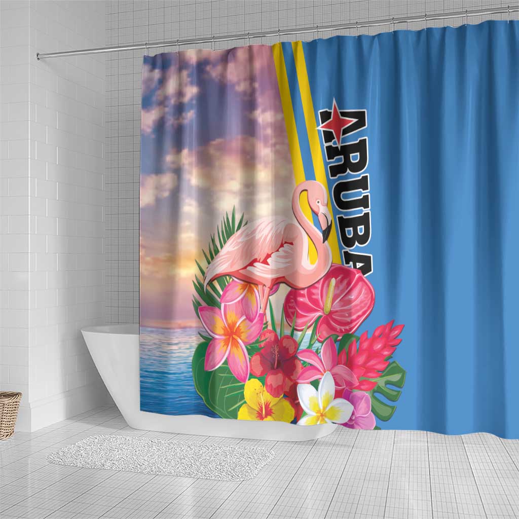 Aruba Flamingo Shower Curtain Tropical Sunset Vibes LT01