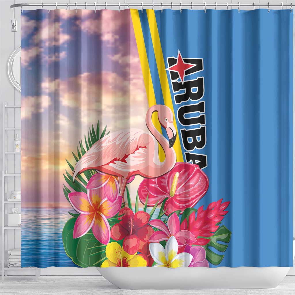 Aruba Flamingo Shower Curtain Tropical Sunset Vibes LT01