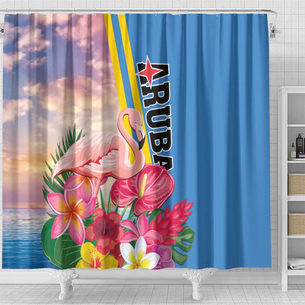 Aruba Flamingo Shower Curtain Tropical Sunset Vibes LT01