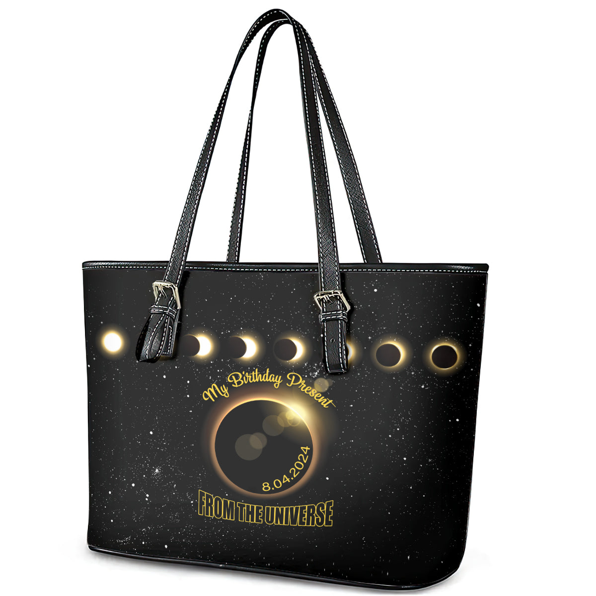Total Solar Eclipse 2024 Leather Tote Bag My Birthday Present From The Universe LT01