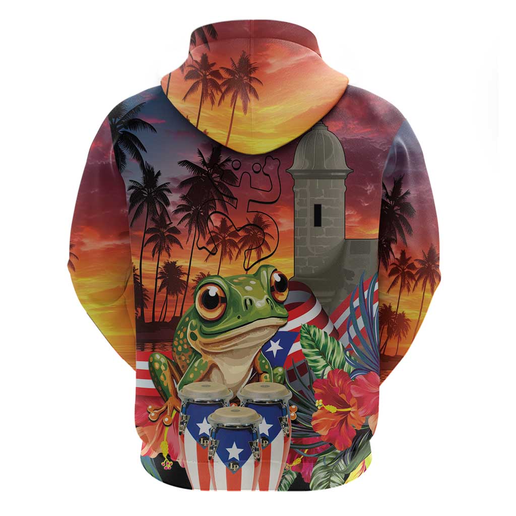 Puerto Rico Coqui Frog Sunset Hoodie Isla Del Encanto Tropical Vibe LT01