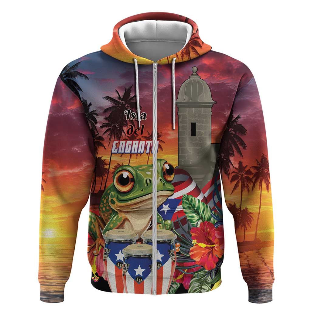 Puerto Rico Coqui Frog Sunset Hoodie Isla Del Encanto Tropical Vibe LT01