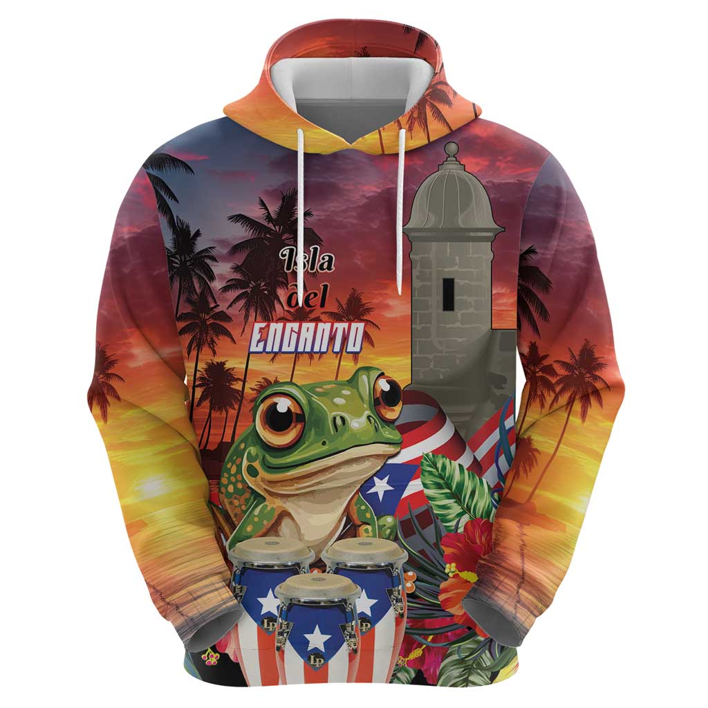 Puerto Rico Coqui Frog Sunset Hoodie Isla Del Encanto Tropical Vibe LT01