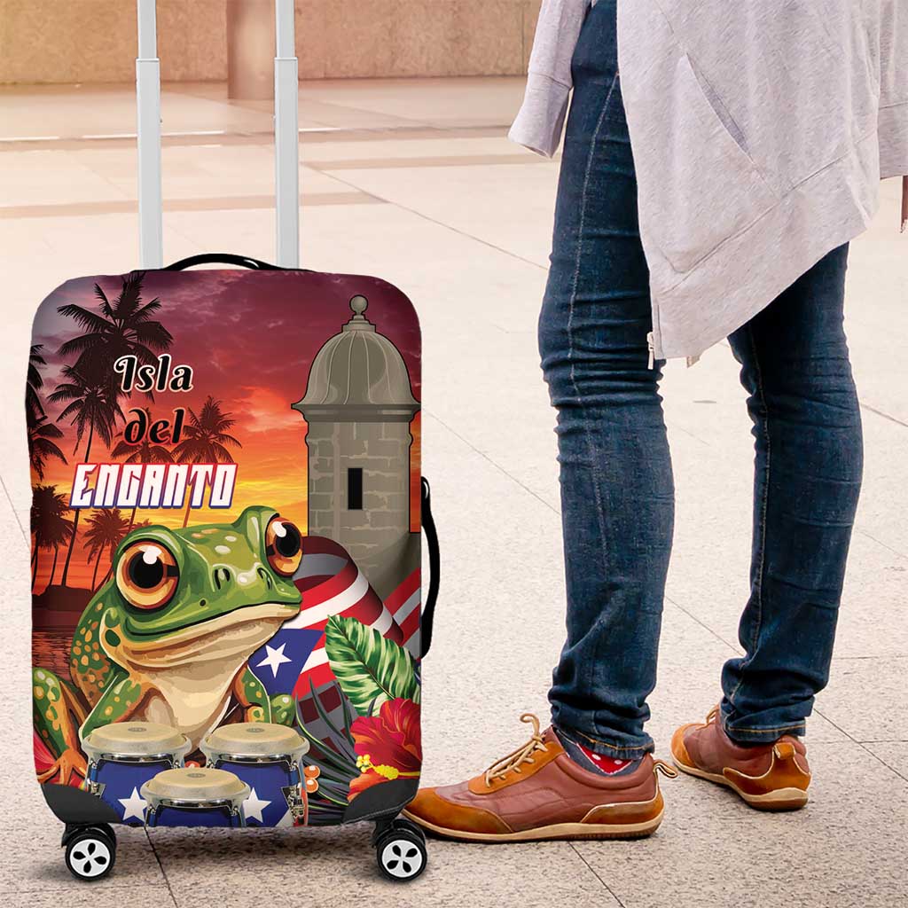 Puerto Rico Coqui Frog Sunset Luggage Cover Isla Del Encanto Tropical Vibe LT01