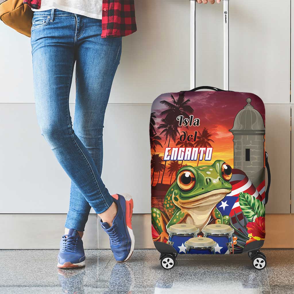 Puerto Rico Coqui Frog Sunset Luggage Cover Isla Del Encanto Tropical Vibe LT01