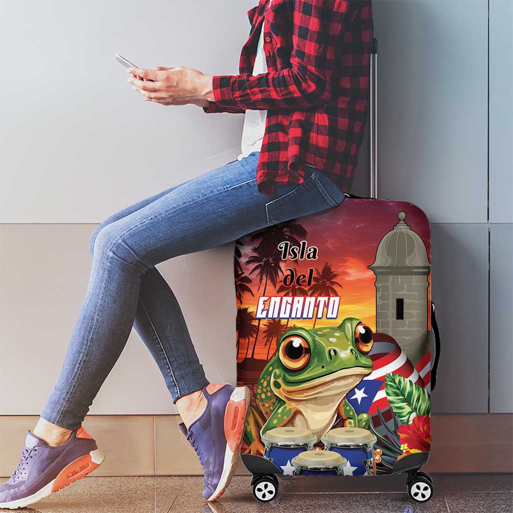 Puerto Rico Coqui Frog Sunset Luggage Cover Isla Del Encanto Tropical Vibe LT01