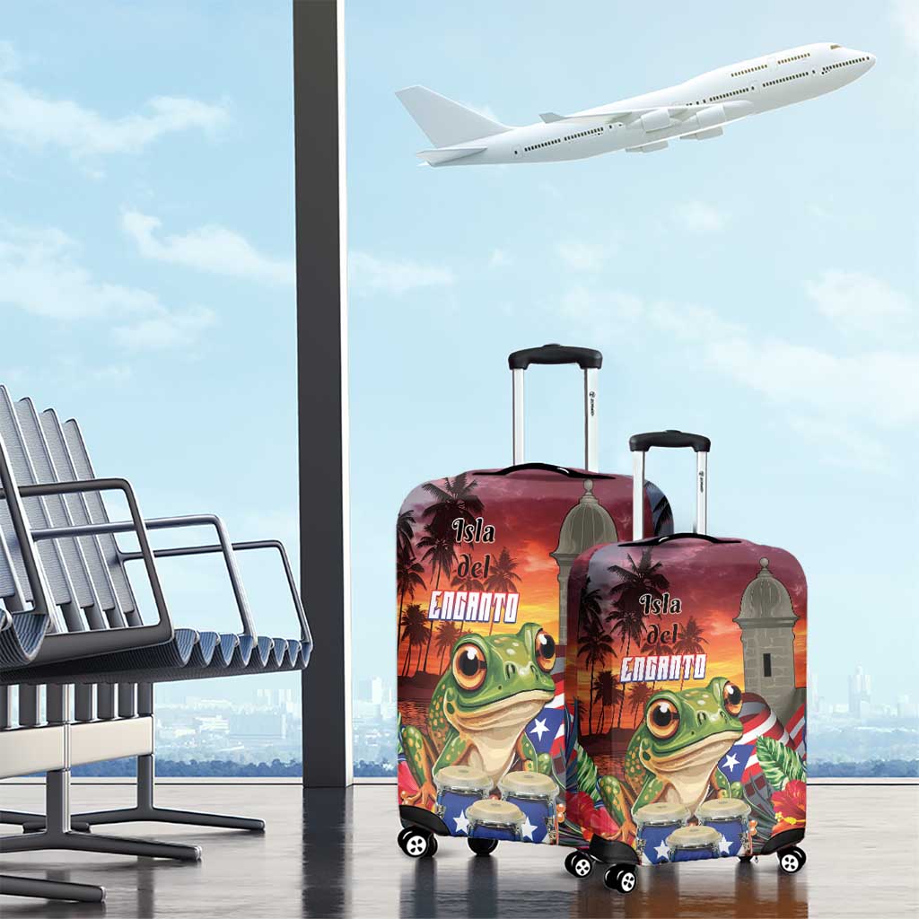 Puerto Rico Coqui Frog Sunset Luggage Cover Isla Del Encanto Tropical Vibe LT01