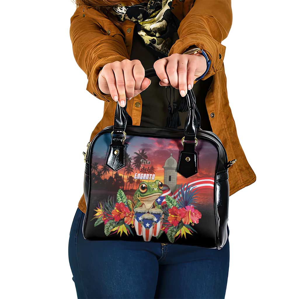 Puerto Rico Coqui Frog Sunset Shoulder Handbag Isla Del Encanto Tropical Vibe LT01
