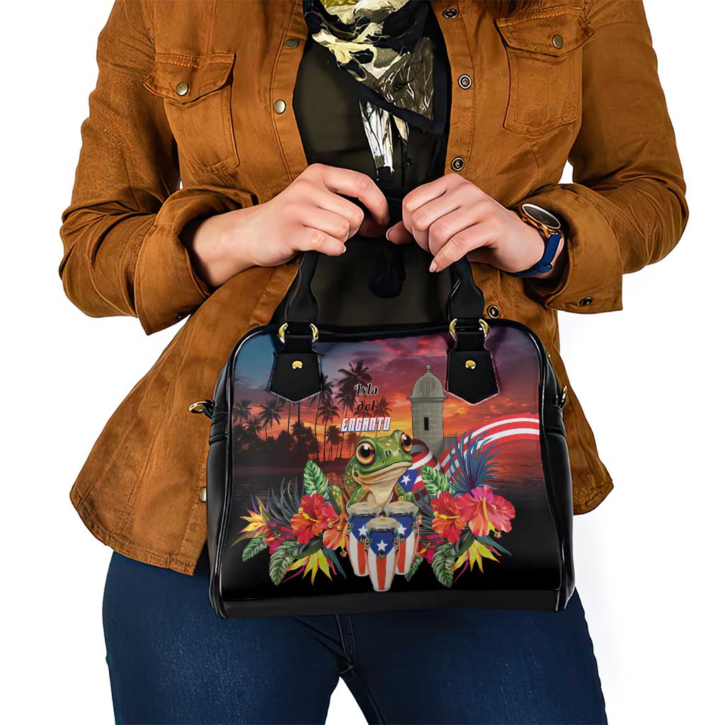 Puerto Rico Coqui Frog Sunset Shoulder Handbag Isla Del Encanto Tropical Vibe LT01