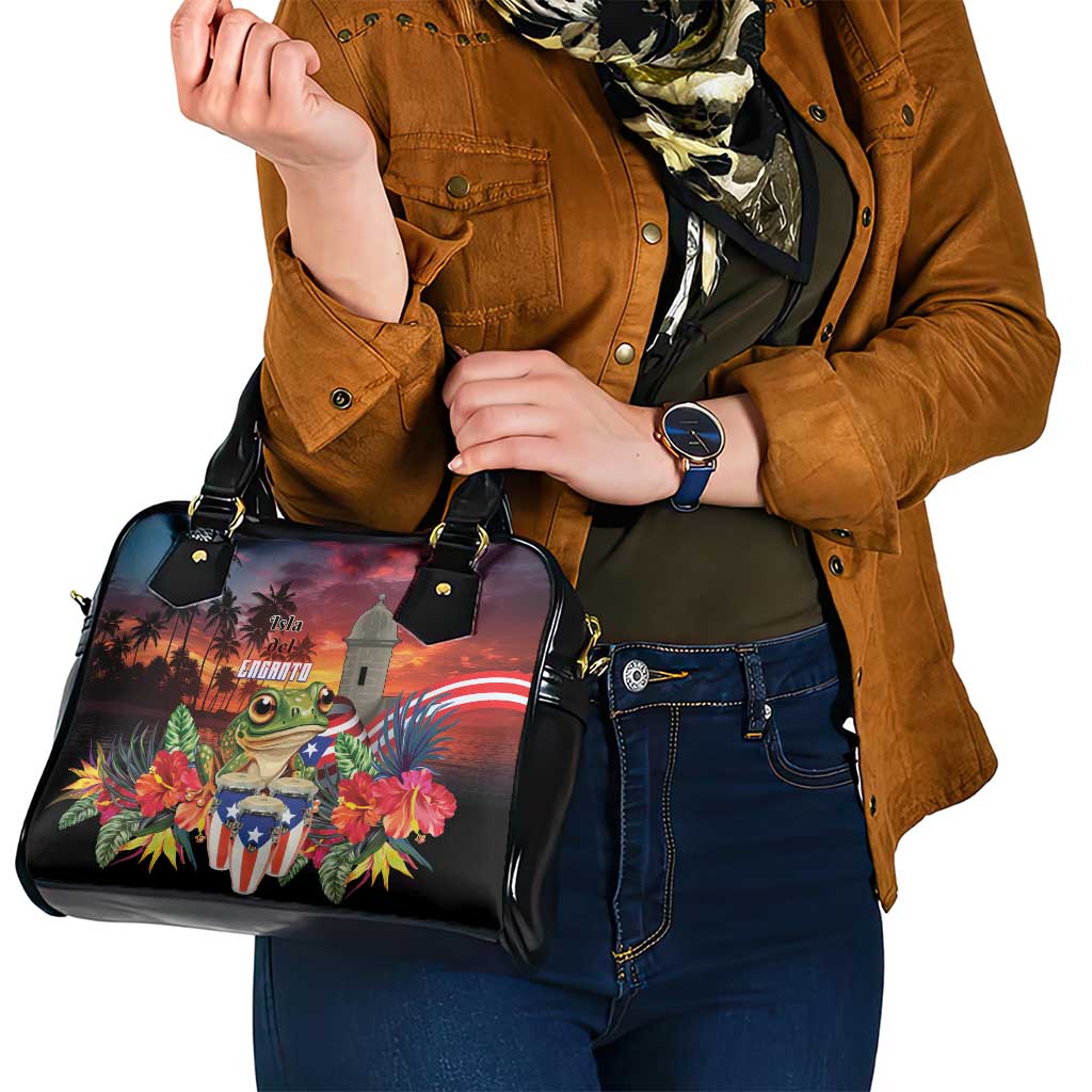 Puerto Rico Coqui Frog Sunset Shoulder Handbag Isla Del Encanto Tropical Vibe LT01