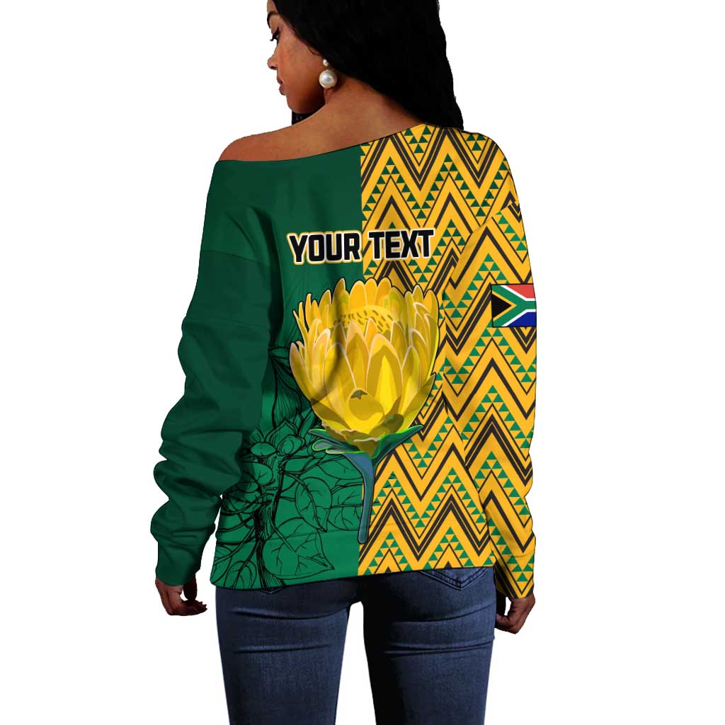 Personalized South Africa Off Shoulder Sweater with Springbok and Proteas African Pattern LT01