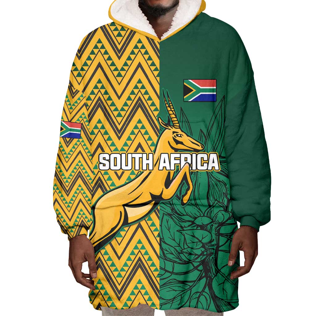 Personalized South Africa Wearable Blanket Hoodie with Springbok and Proteas African Pattern LT01