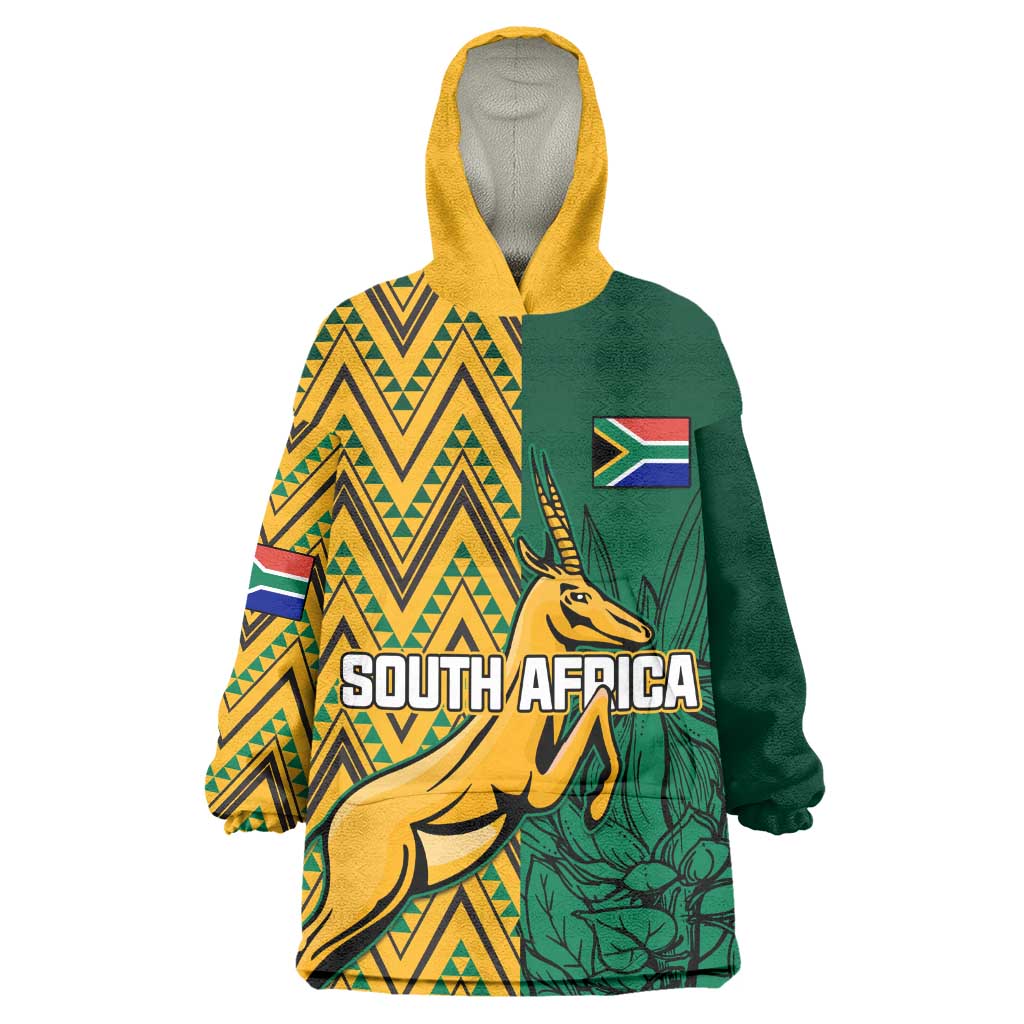 Personalized South Africa Wearable Blanket Hoodie with Springbok and Proteas African Pattern LT01