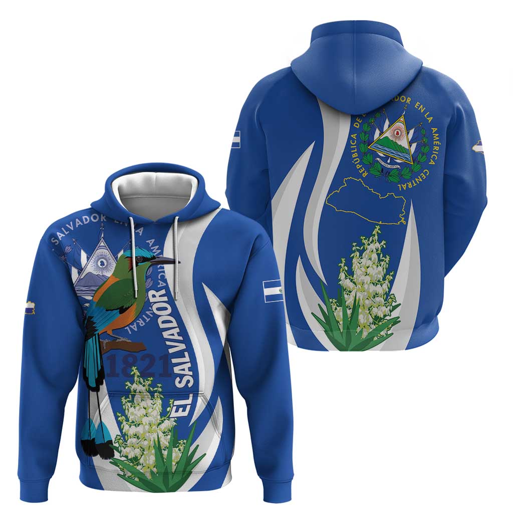 El Salvador Independence Day Hoodie Flor De Izote With Turquoise Browed Motmot LT01