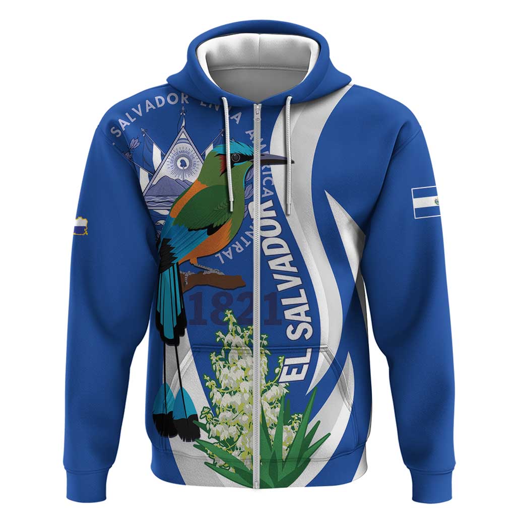 El Salvador Independence Day Hoodie Flor De Izote With Turquoise Browed Motmot LT01