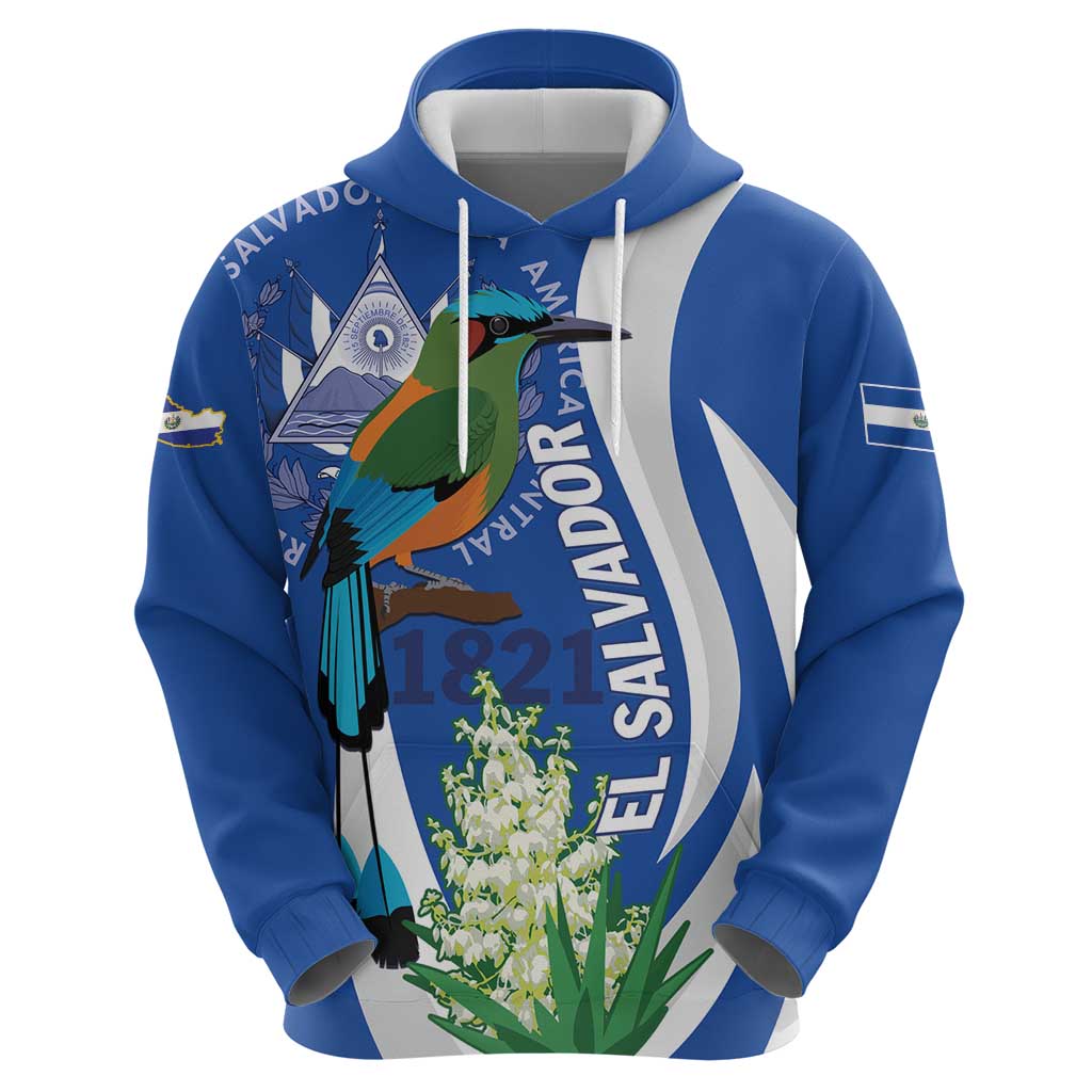 El Salvador Independence Day Hoodie Flor De Izote With Turquoise Browed Motmot LT01