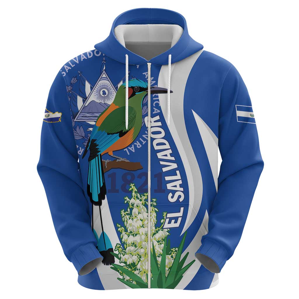 El Salvador Independence Day Hoodie Flor De Izote With Turquoise Browed Motmot LT01