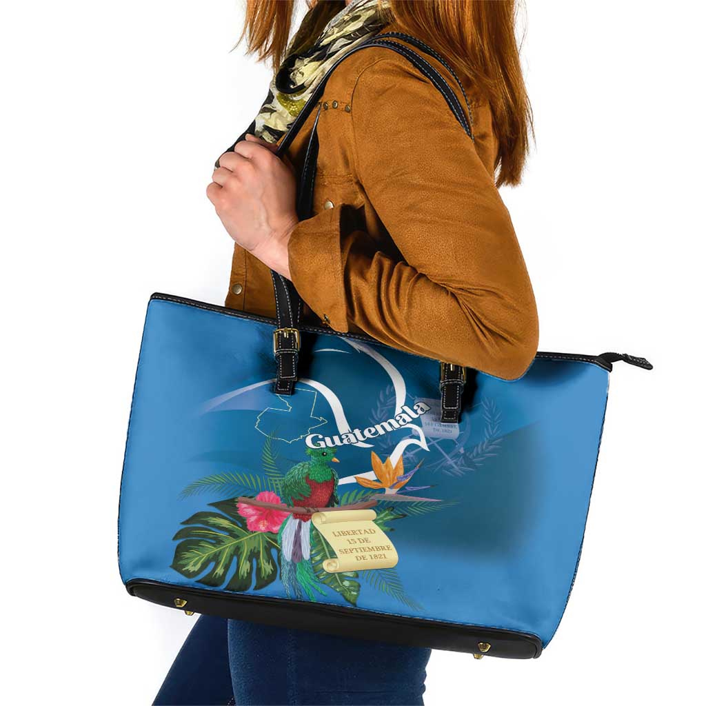 Guatemala Independence Day Leather Tote Bag Quetzal Tropical Flower LT01