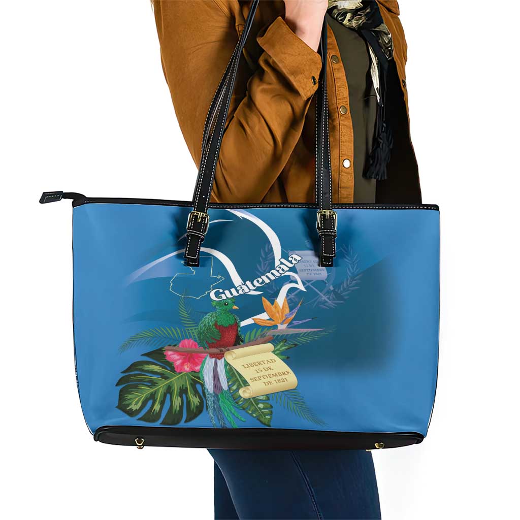 Guatemala Independence Day Leather Tote Bag Quetzal Tropical Flower LT01