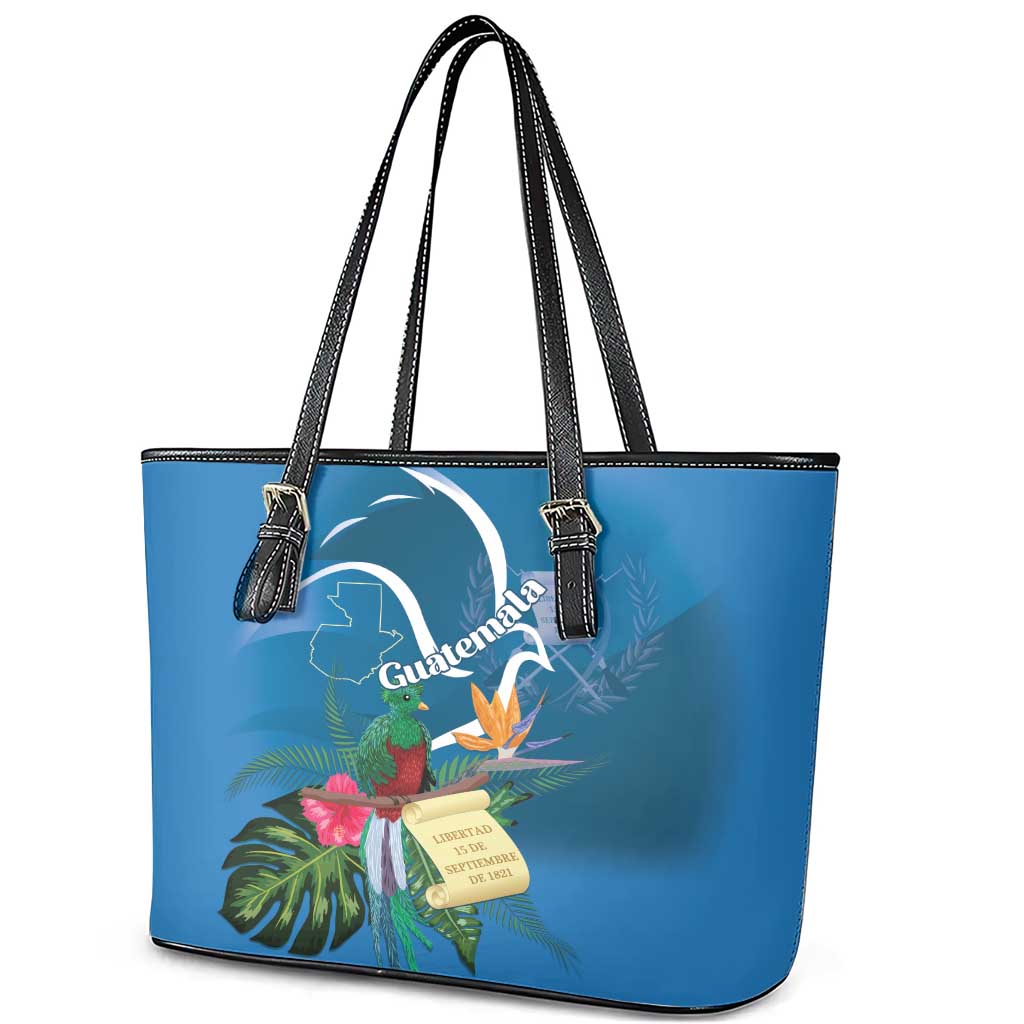 Guatemala Independence Day Leather Tote Bag Quetzal Tropical Flower LT01