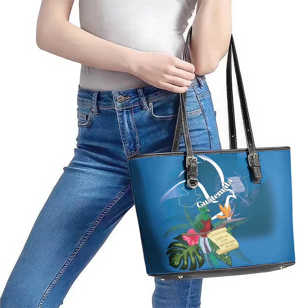 Guatemala Independence Day Leather Tote Bag Quetzal Tropical Flower LT01