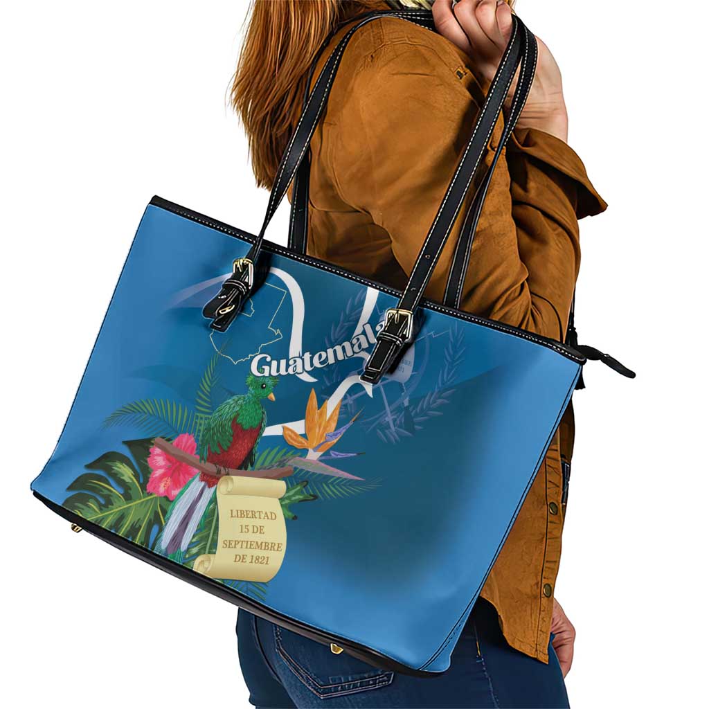 Guatemala Independence Day Leather Tote Bag Quetzal Tropical Flower LT01