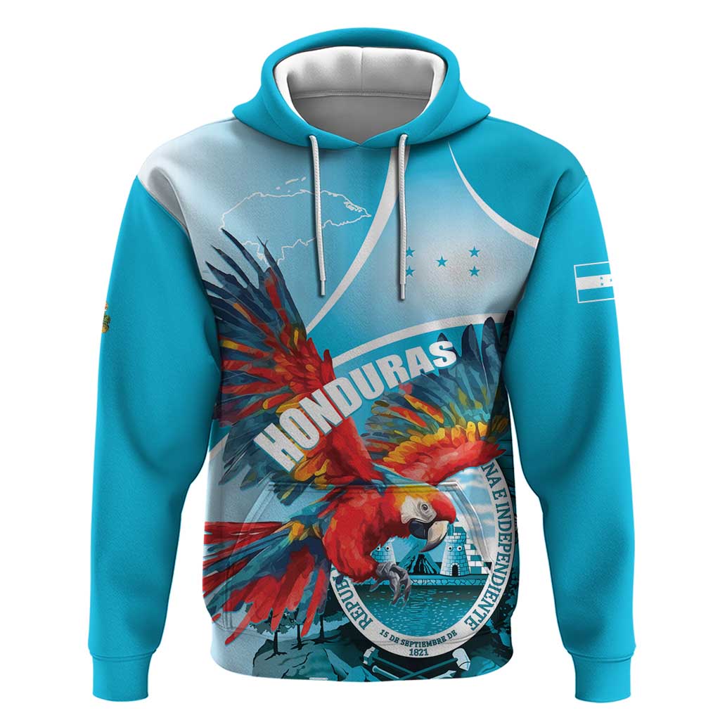 Honduras Independence Day Hoodie Scarlet Macaw Sky Blue LT01