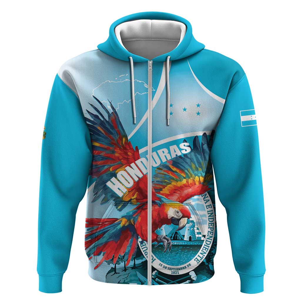 Honduras Independence Day Hoodie Scarlet Macaw Sky Blue LT01