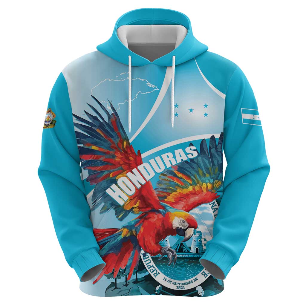 Honduras Independence Day Hoodie Scarlet Macaw Sky Blue LT01