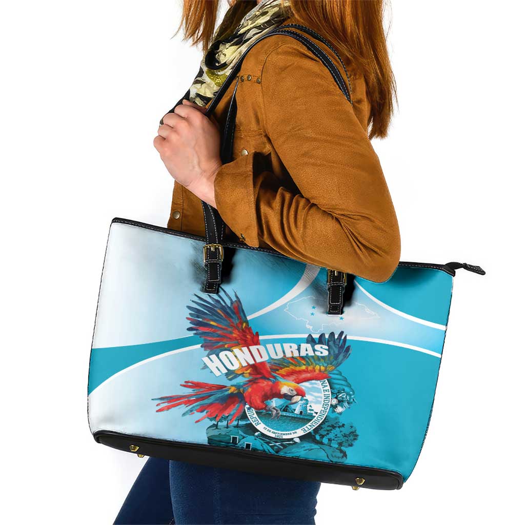 Honduras Independence Day Leather Tote Bag Scarlet Macaw Sky Blue LT01