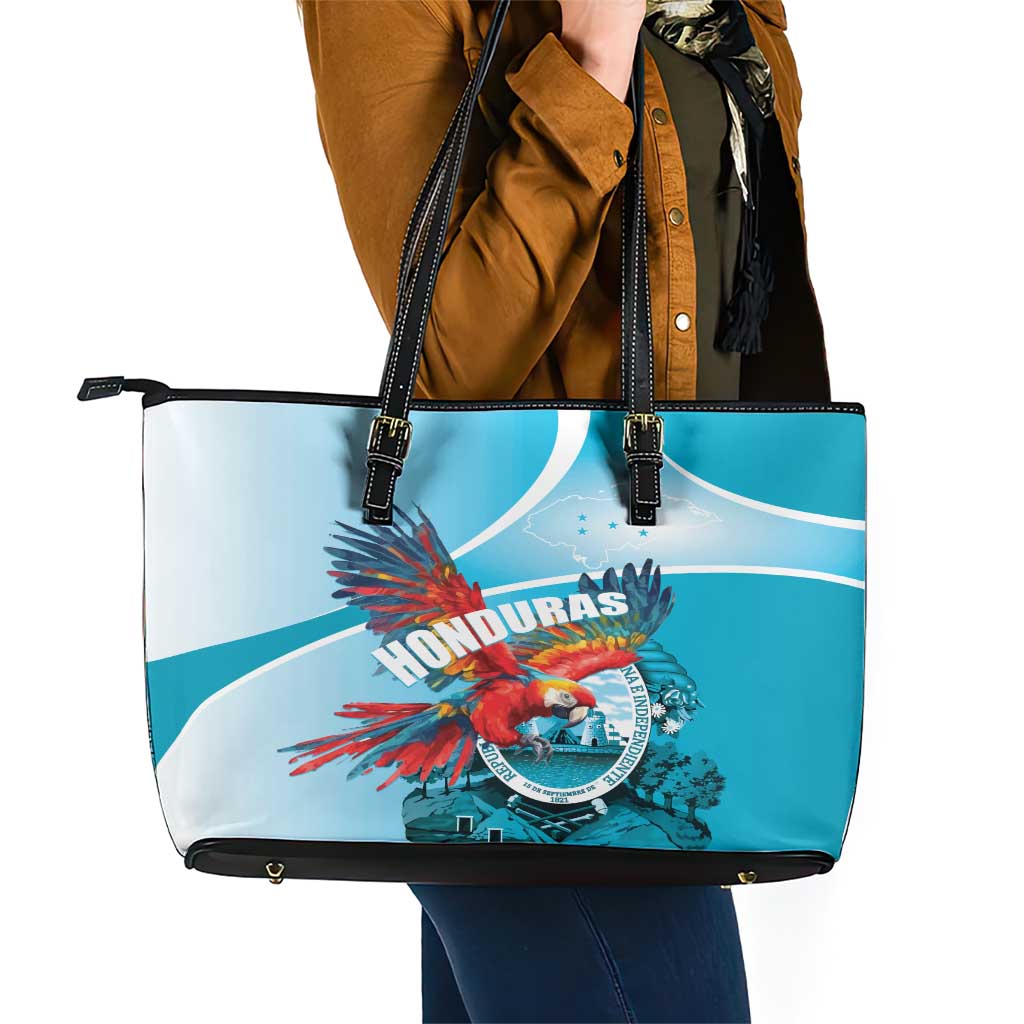 Honduras Independence Day Leather Tote Bag Scarlet Macaw Sky Blue LT01