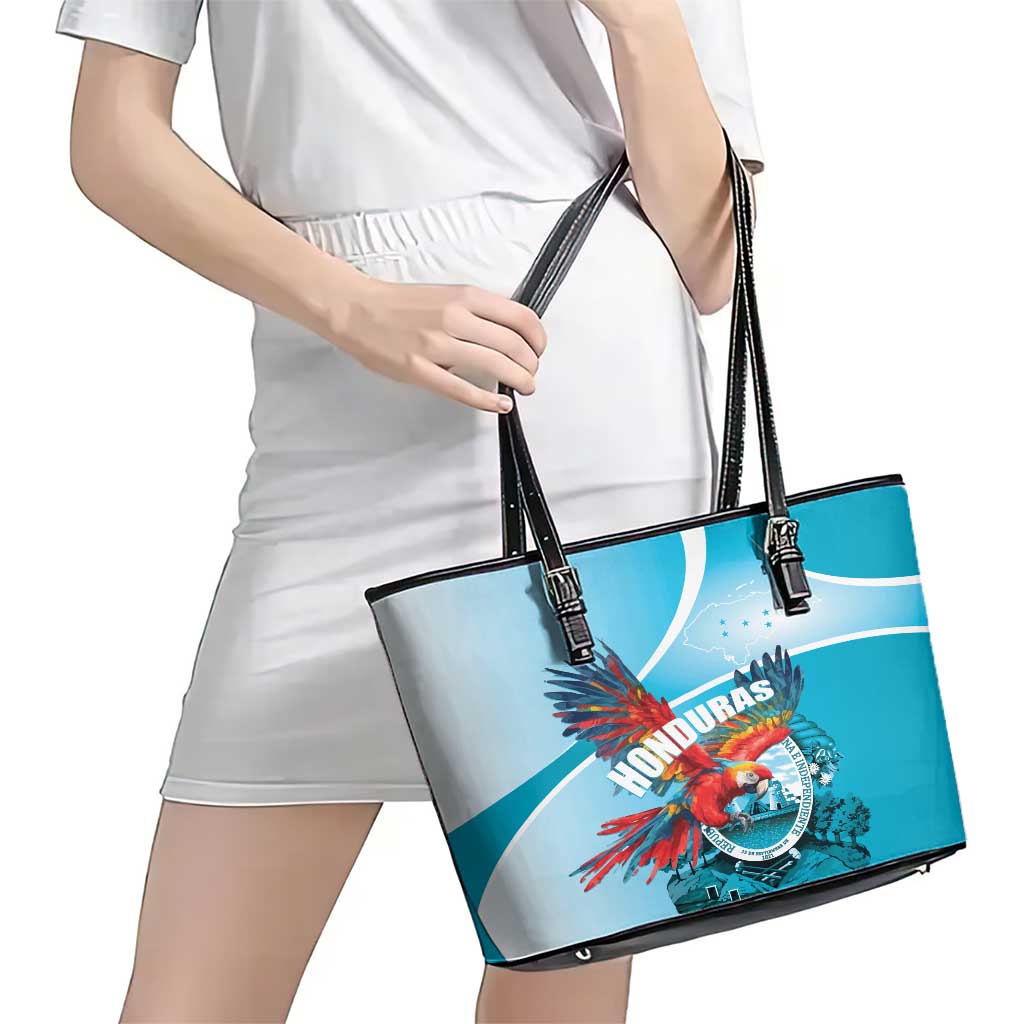 Honduras Independence Day Leather Tote Bag Scarlet Macaw Sky Blue LT01