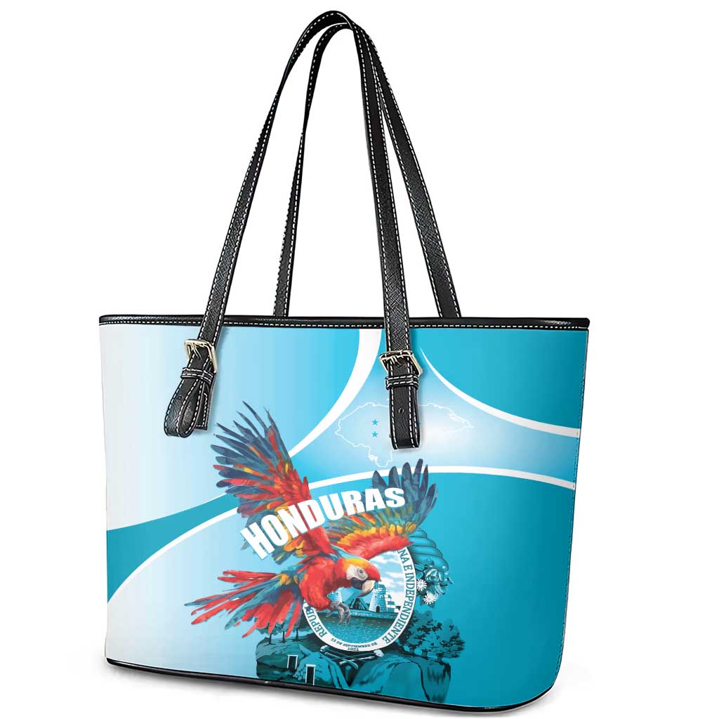 Honduras Independence Day Leather Tote Bag Scarlet Macaw Sky Blue LT01