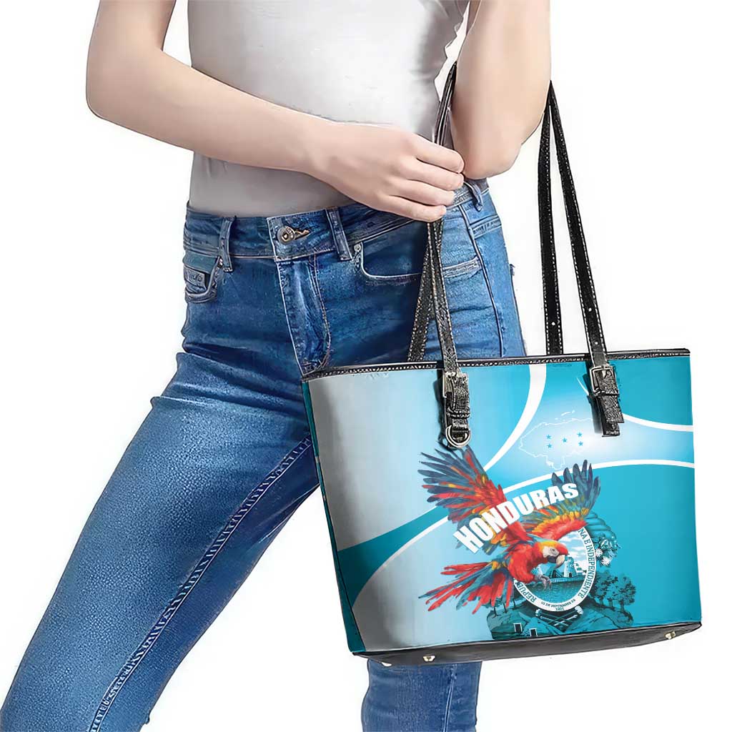 Honduras Independence Day Leather Tote Bag Scarlet Macaw Sky Blue LT01