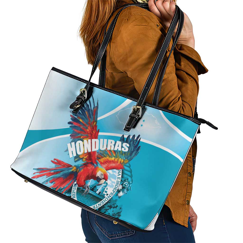 Honduras Independence Day Leather Tote Bag Scarlet Macaw Sky Blue LT01