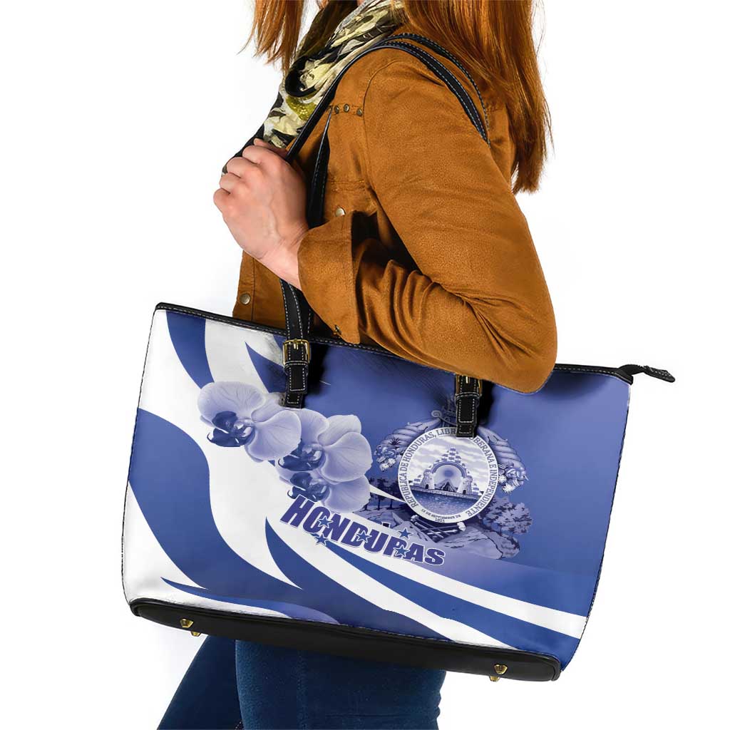 Honduras Leather Tote Bag Coat of Arms Orchid Navy Blue LT01