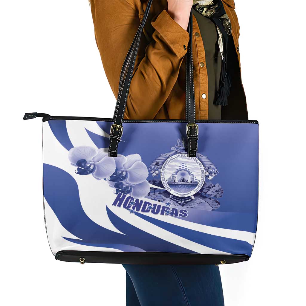 Honduras Leather Tote Bag Coat of Arms Orchid Navy Blue LT01