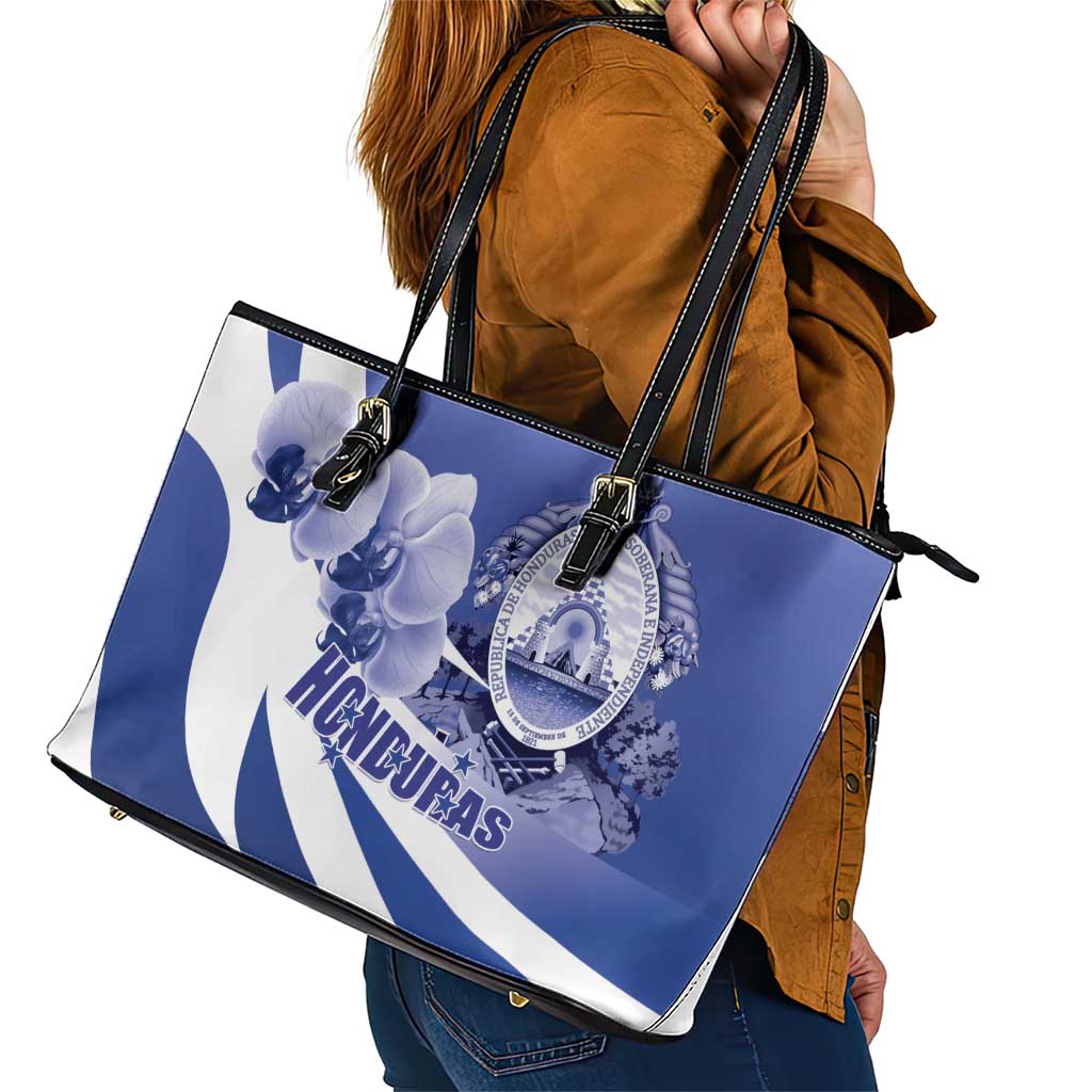 Honduras Leather Tote Bag Coat of Arms Orchid Navy Blue LT01